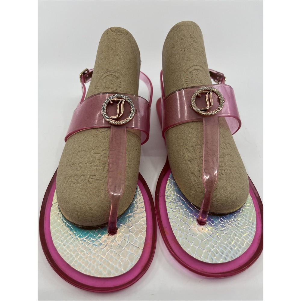 Juicy Couture Sandals Pink T Strap Jelly Flip‎ Flops Size 7 8 Bling